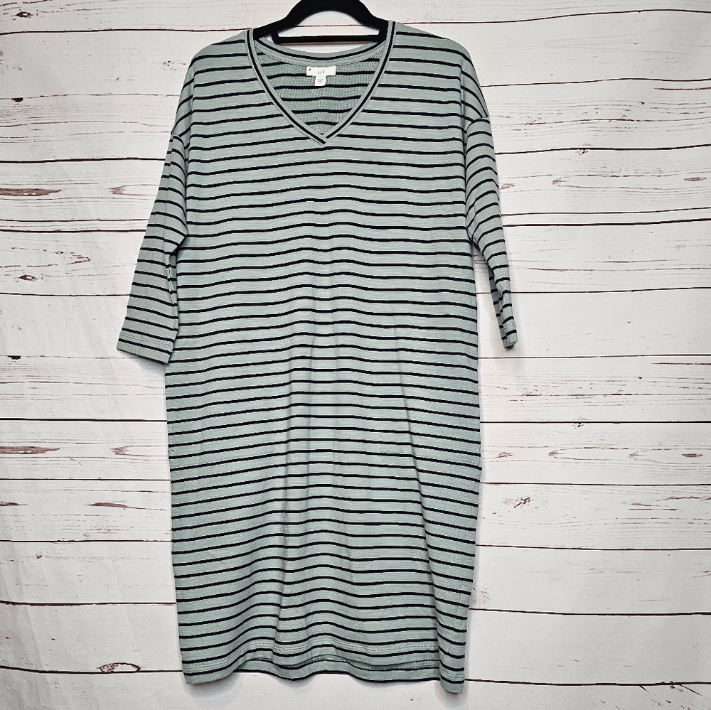 J. Jill Striped V-Neck Pima Cotton T-Shirt Dress with Pockets